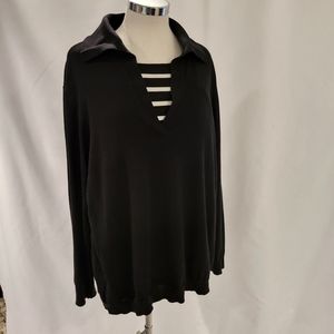 Ralph Lauren 3X Black Pullover Sweater w/Blk&Wht Inset Neckline NWT